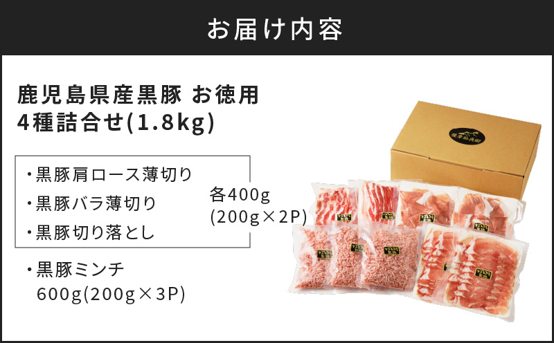 鹿児島県産黒豚お徳用 4種詰合せ(1.8kg)　K134-009