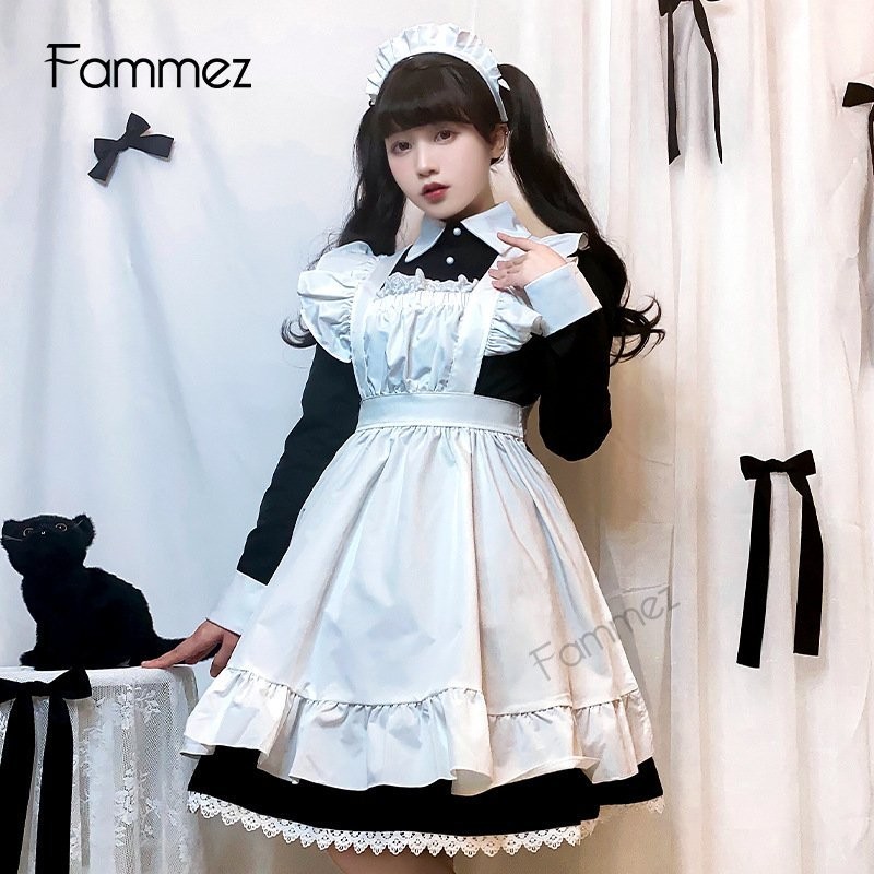 楽天スーパーセール】 メイド服2L黒クラシカルロングワンピースと白