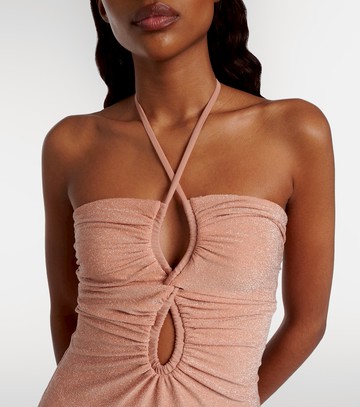 Johanna Ortiz Cutout ruched halterneck lamé swimsuit