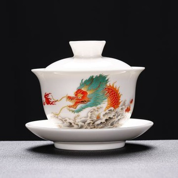 三才蓋碗可懸停創意中式功夫家用泡茶中式帶蓋簡約瓷泡茶碗三才碗