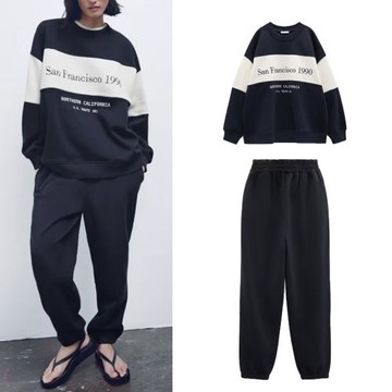 春季新款圓領文字刺繡衛衣1131309 高腰拼接慢跑褲1131312