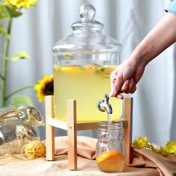 歐式婚慶甜品臺帶龍頭耐熱玻璃果汁罐涼水飲料桶大容量防爆開水壺