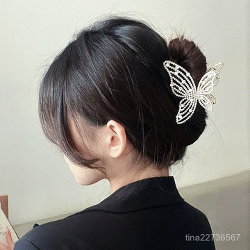 秋冬新款-氣質款超閃水鑽蝴蝶髮夾 抓夾 鯊魚夾 女高級感輕奢抓夾大號夾子後腦勺鯊魚夾頭飾 TBTQ