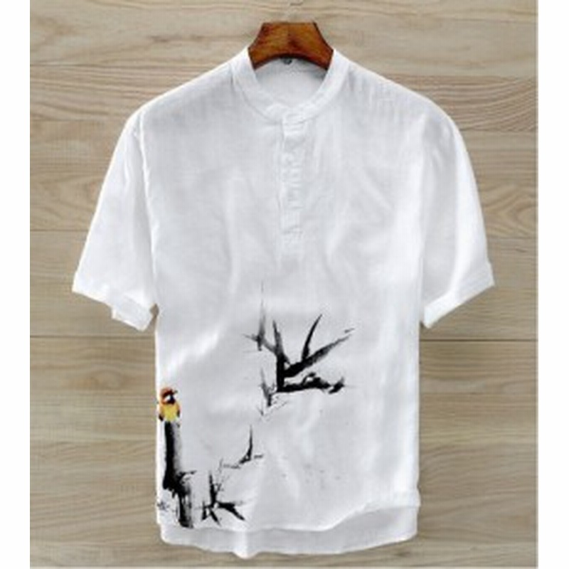 美品 メンズ 麻 シャツ 半袖 プリントシャツ リネン100 シャツ ゆったり 通販 Lineポイント最大get Lineショッピング