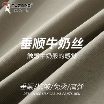 啄木鳥正品高端夏季薄款高彈涼爽牛奶絲休閑褲中年男士冰感直筒褲