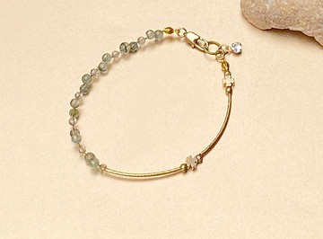 翠幽靈x鑽石切面白水晶編織黃銅手鍊 客製化手鍊 招財開運 淨化