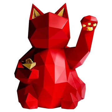 摩達客 現代藝術招財貓(大) 幾何造型開運擺飾 店面招財風水擺件  1件  紅色