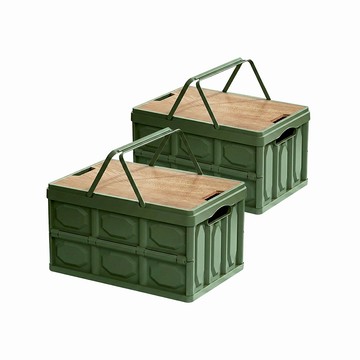 (組)伍得輕便手提折疊籃 28L 2入組 軍風綠