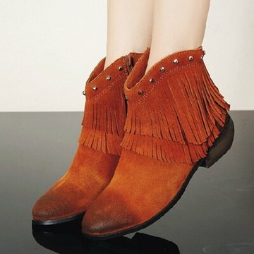 現貨+預購 真皮短靴 流蘇靴-英倫復古秋冬時尚女靴子2色72a14【獨家進口】【米蘭精品】