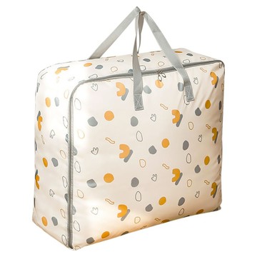 牛津布棉被衣物收納袋 抽象幾何 橘色 大容量 防塵防潮 可折疊  1個