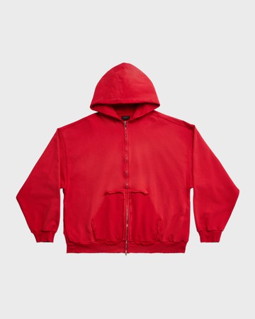 Men's Tape Type Ripped Pocket Zip Up Hoodie Large Fit