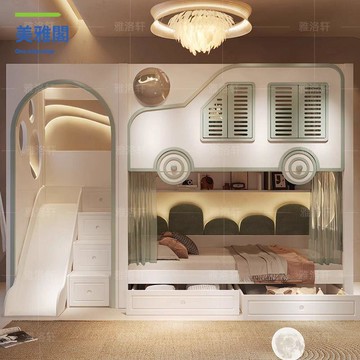 免運 男孩實木上下床 兒童床 雙層床 護欄兩層女孩樹屋汽車城堡高低子母【MYG102921】