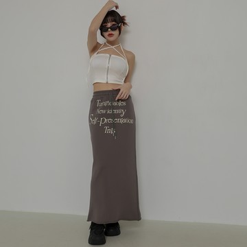 後開叉英字長裙-深灰【KT21754】