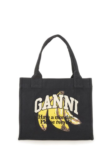 ganni banana print large tote bag