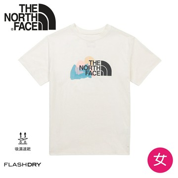 【The North Face 女 吸排快乾山岳圖短袖上衣 AP《沙丘白》】8GW4/短T/圖案T/速乾T/登山