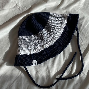 渡假風 夏季亞麻漁夫帽 夏日帽子 海軍藍 白色