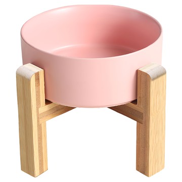 毛皇上 木架陶瓷碗 加高 大 粉色 寵物碗  1個