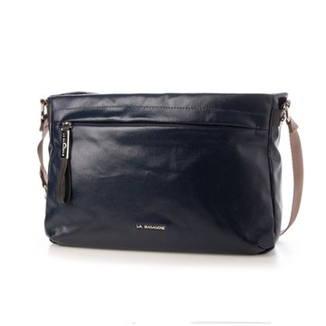 LA BAGAGERIE 亮面帆布斜背包(大/深藍)