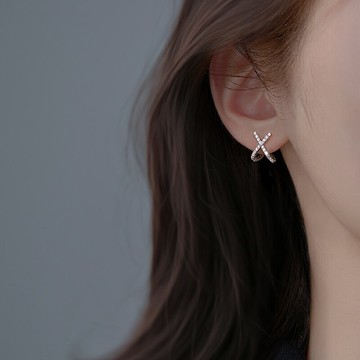 925純銀X字母耳釘女2022年新款潮小眾設計感耳環法式精致氣質耳飾