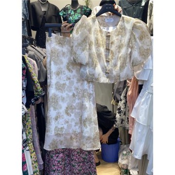 真絲薄款泡泡袖套裝2025夏季新款名嬡風女配半身裙時尚洋氣兩件套