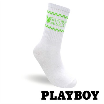 【襪款任選3雙$299 、6雙$511】PLAYBOY 方格男高筒休閒襪-白(BB3923)