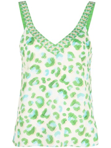 IVI - graphic-print v-neck top - women - Silk/Viscose - 36 - Green