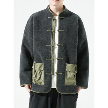 中國風唐裝羊羔絨棉衣外套中式復古盤扣中山裝棉服青年漢服夾克男