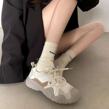 🔥台灣出貨🔥圓頭顯腳小增高厚底老爹鞋女款輕便透氣醜萌運動鞋子 運動鞋 女鞋  慢跑鞋