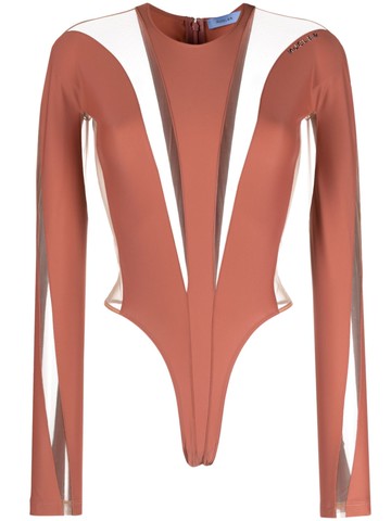 Mugler - Illusion sheer-panelled bodysuit - women - Polyamide/Spandex/Elastane/Cotton - 34 - Pink