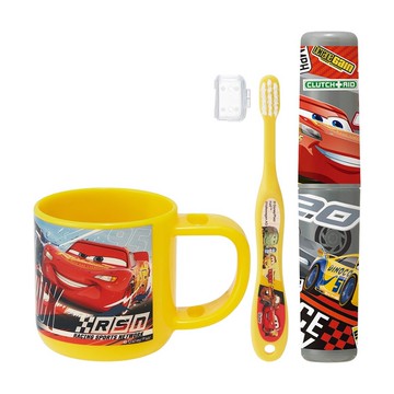 日本 SKATER - 潔牙套組(牙刷杯組+收納罐)-閃電麥昆