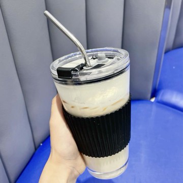 高顏值ins北極光玻璃杯女水杯奶茶杯吸管杯網紅牛奶咖啡杯子兩用