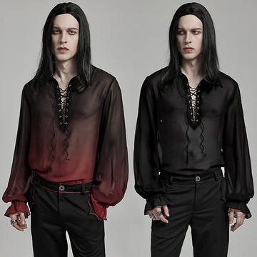 血色童話哥德藝術透視襯衫 - 紅 / 黑 / 灰 / 寬鬆版型