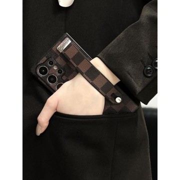 適用三星s23ultra手機殼新款s24全包防摔24ultra手腕帶支架s22ultra奢華皮質磨砂高級感外殼男女時尚潮保護套