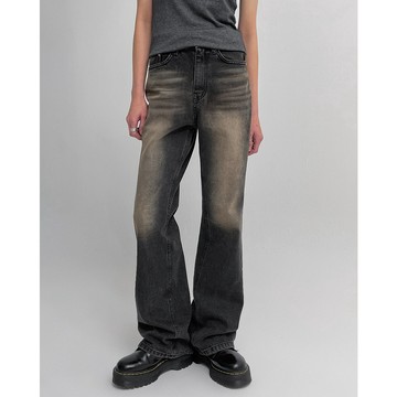 正韓製復古水洗丹寧靴型褲 pants ( black-up ) 長褲 牛仔褲 高腰 顯瘦 刷舊