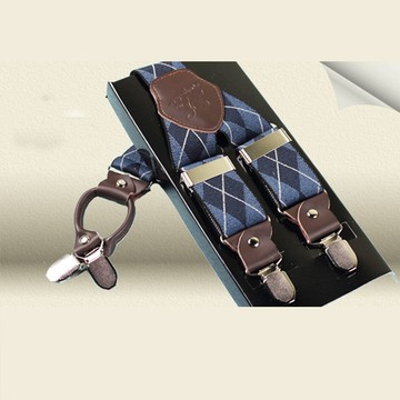 【Laifuu拉福】吊帶四夾紳士吊帶附紙盒(藍格紋)