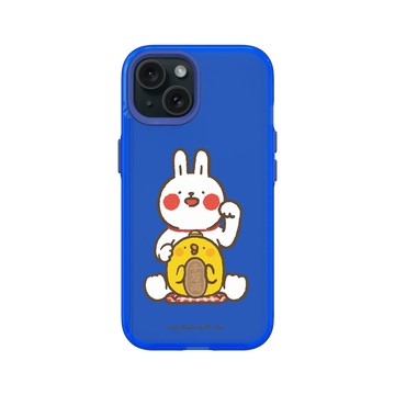 iPhone 15 Clear 激光藍 - 懶散兔與啾先生 Lazy Rabbit and Mr.Chu - 招財