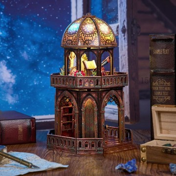 🌟臺灣出貨🌟DIY天文臺拼裝書立星象穹頂燈效手工木質模型解壓玩具桌面擺件 立體拼圖 3d木質拼圖 拼圖書立