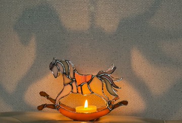 彩色玻璃-雙面彩色木馬燭台植物插飾