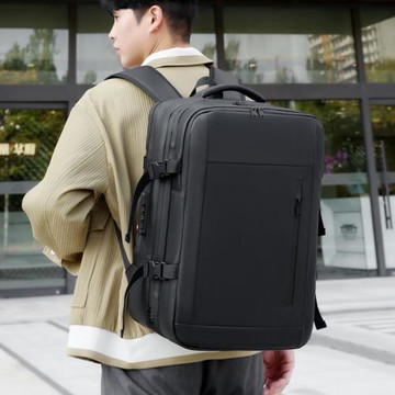 氣囊雙肩包真空壓縮大容量出差旅行包行李包商務背包17寸電腦包男