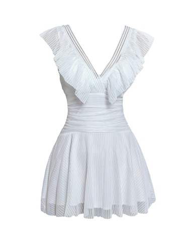 性感禮服洋裝 性感連身裙無袖鏤空純色荷葉法式短裙 夜店女裝桑拿技師沐足工衣