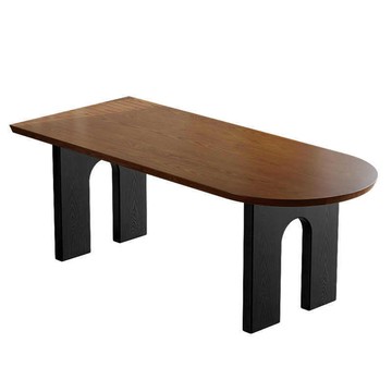 中古風家用實木飯桌小戶型客廳靠墻島臺長桌半圓弧餐桌椅組原木桌[DD010109]