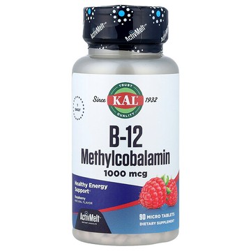 KAL, B-12 甲鈷胺，樹莓味，1,000 微克，90 片微片