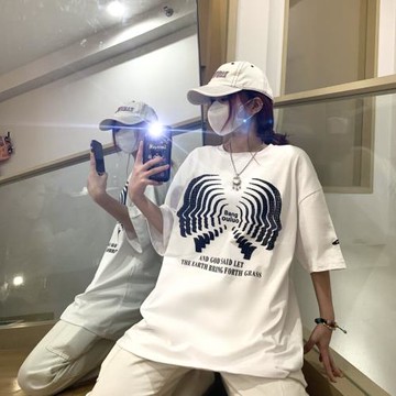 白色t恤男美式復古情侶短袖夏季設計感小眾上衣重磅寬松半袖體恤