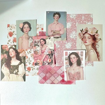 拼貼包 ver.2 粉紅色貼紙 + 紙張混合 (anns note) 復古