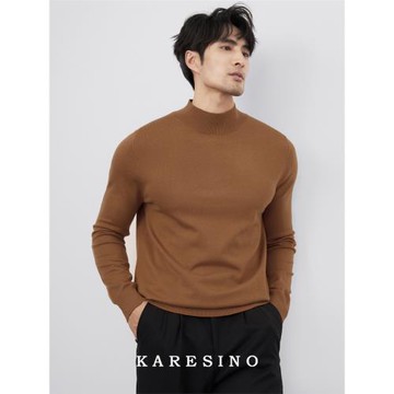 KARESINO秋冬高品質半高領毛衣男商務內搭加絨加厚保暖針織打底衫