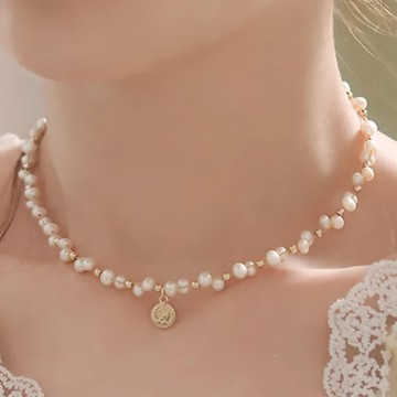 Sayaka 紗彌佳 珍珠項鍊獨家  E款 交錯珍珠金幣款  鍊長35 + 8cm延長鍊