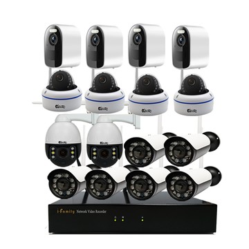 I-Family ES系列 16路 無線監控套裝錄影組 3K進階版 主機+4槍機+4半球機+4球機+4電池監視器