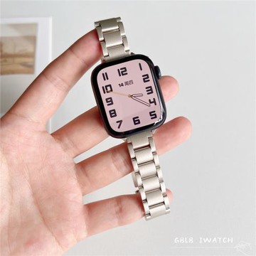 適用apple蘋果手表S11表帶細款三株不銹鋼iWatch876se54321星光色