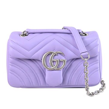GUCCI 837280 GG Marmont 絎縫皮革翻蓋肩背/斜背鏈帶包.紫色