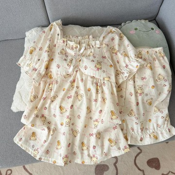 ♡ 𝑪𝒉𝒊𝒄 𝒖 ♡輕鬆熊睡衣女帶胸墊夏季雲朵棉短袖短褲甜美可愛少女家居服兩件套